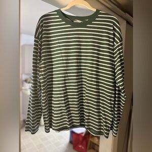J. Crew Green and White Striped Long Sleeve Tee